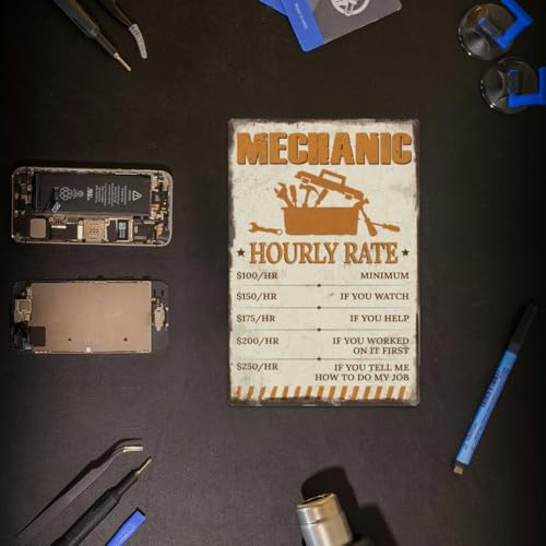 Vintage Mechanic Hourly Rate Metal Wall Sign - 12" x 8"