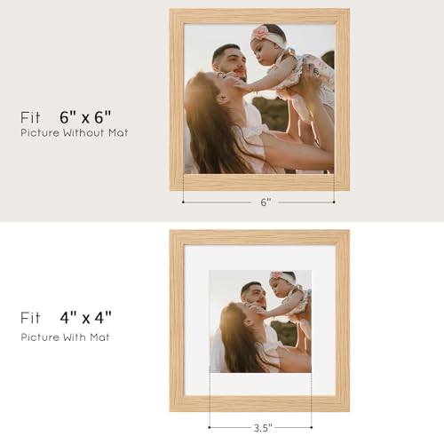 Beige Puthiac 6x6 Solid Oak Picture Frame with 4x4 Mat, Natural Wood Finish