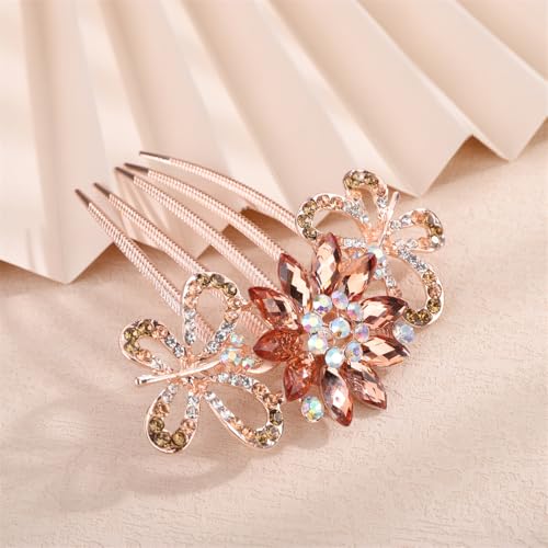 Aimimier Crystal Flower Hair Comb Rhinestone Bridal Side Comb Champagne