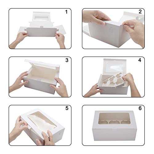 10-Pack Cupcake Boxes with Inserts and Window - 6 Cupcake Carrier