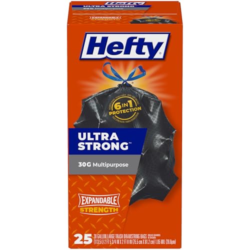 Hefty Ultra Strong 30 Gallon Trash Bags, Black, 25 Count (Pack of 6)
