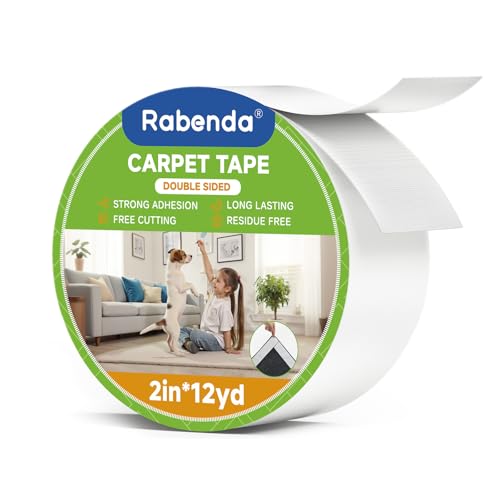 Rabenda 2 Inch x 12 Yards Double Sided Carpet Tape - Removable Rug Tape for Hardwood Floors