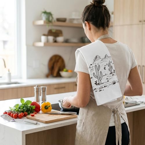 Western Aztec Hand Towel Set - Rustic Southwestern Cactus Kitchen Decor
