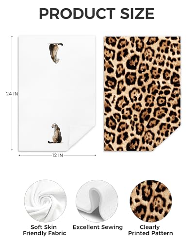 Trendy Leopard Print Hand Towels Set of 2 - 16x24 Inches