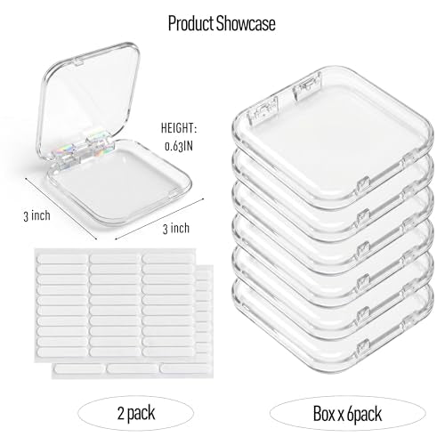 6 Clear Acrylic Press On Nail Storage Boxes with Adhesive Tapes