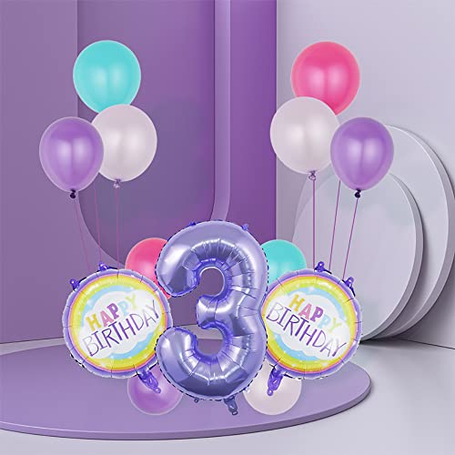 Purple 3rd Birthday Balloon Set - 32" Number 3 Foil & Latex