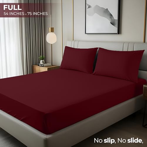 Utopia Bedding Full Fitted Sheet, Deep Pocket Microfiber in Burgundy