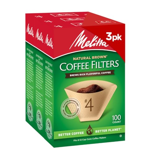 Melitta #4 Unbleached Coffee Filters, Natural Brown Cone Filters, 3-Pack