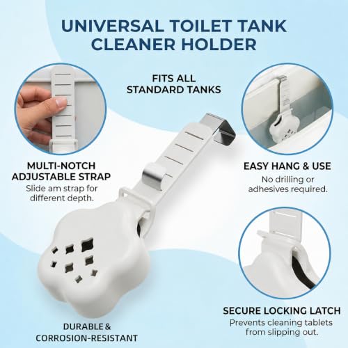 Adjustable Toilet Tank Tablet Holder with Stainless Steel Hook