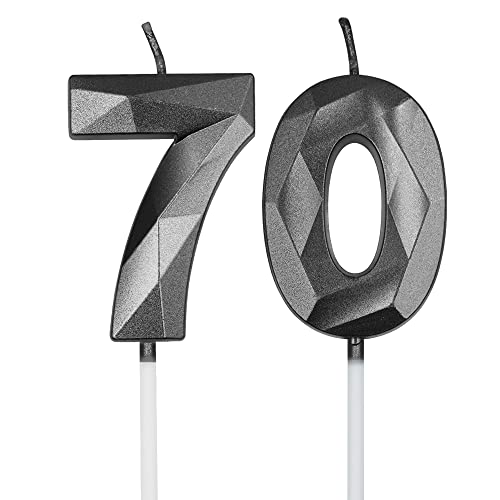 Black 3D Diamond Number 70 Birthday Candles - 2 Pack