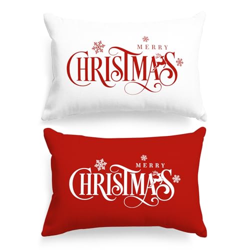 Lanpn 26x20 Inch Christmas Pillowcase Set of 2 Red & White Holiday Decor