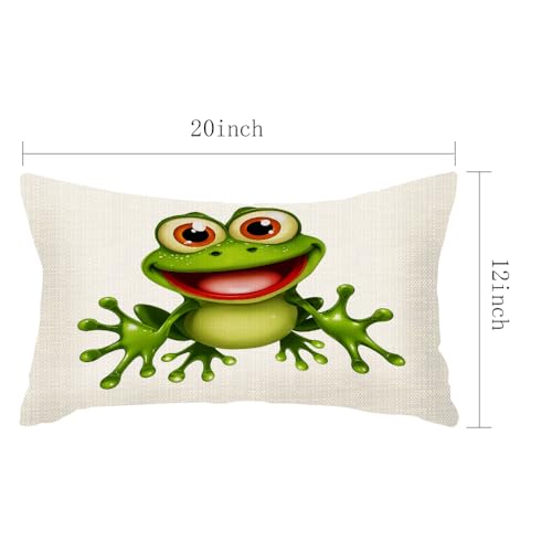 Funny Frog Throw Pillow Cover 12x20 Inch - Cotton Linen Cushion