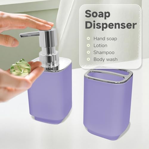 2Pcs Lavender Bathroom Accessory Set, Square Soap Dispenser & Holder