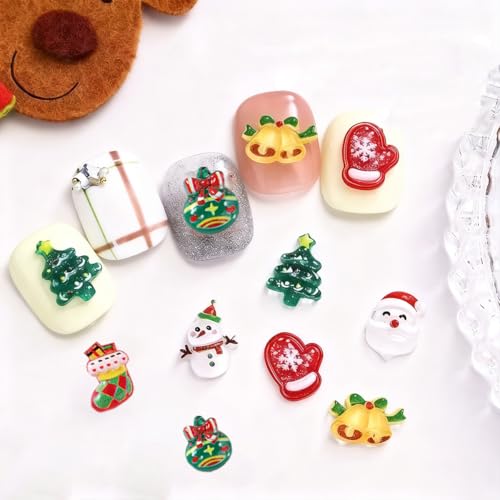 100Pcs Christmas Nail Charms 3D Colorful Holiday Manicure Gems