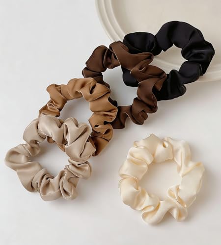 WENICER Ultra-Petite Satin Hair Scrunchies - 5 Pack Silk Hair Ties