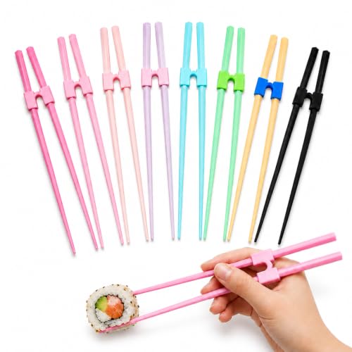 Training Chopsticks Set for Beginners - 8 Pairs with Clip-On Helpers