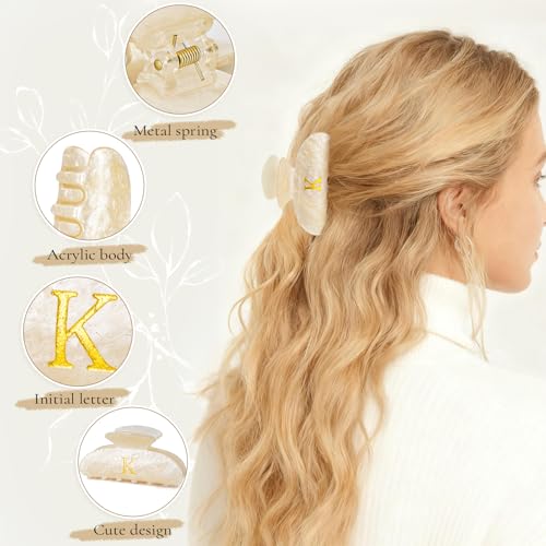 Fycert Initial Hair Claw Clip - Medium Gold Acrylic Letter Hair Accessory