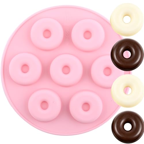 7-Cavity Silicone Donut Mold for Chocolate & Candy - Pink