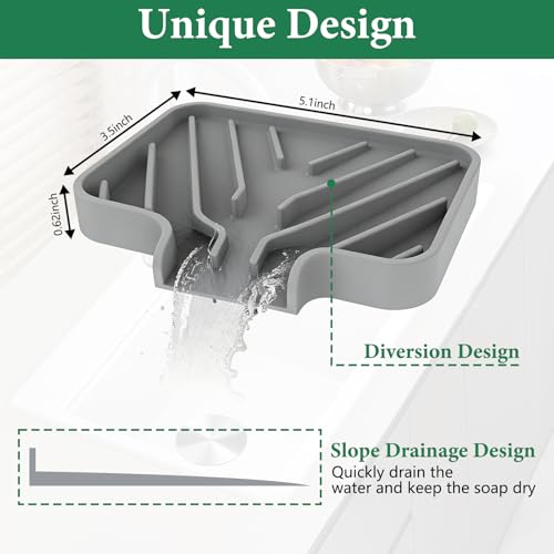GUUKIN Gray Sponge Holder for Kitchen Sink - 5x3.5 Inch Auto-Draining Soap Tray & Organizer