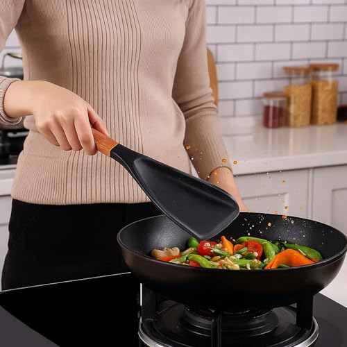 Heat Resistant Silicone Cooking Spoon with Wooden Handle