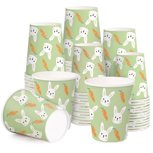 Easter Paper Cups 9oz - 50 Pack Carrot Bunny Design Disposable