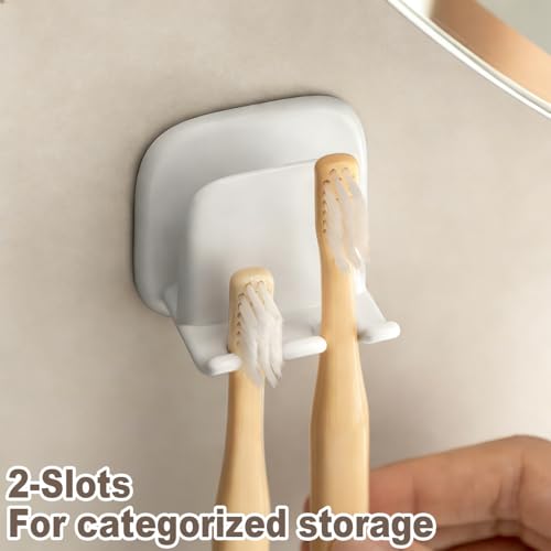 Wall Mounted Toothbrush Holder with Cup Hook - Adhesive Bathroom Organizer