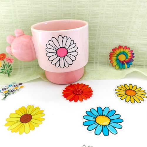 Colorful Daisy Floral Stickers - 56 Waterproof PET Stickers
