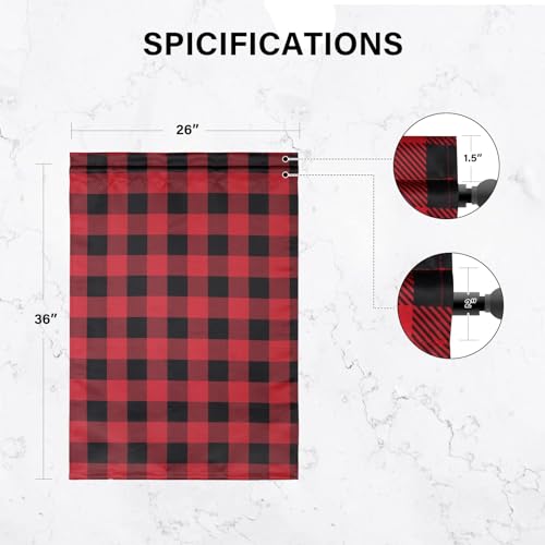 Simple Deluxe 2 PCS Buffalo Check Kitchen Tier Curtains, Plaid Gingham Short Curtain for Half Cafe Windows, 26" W x 36" L, Black&Red