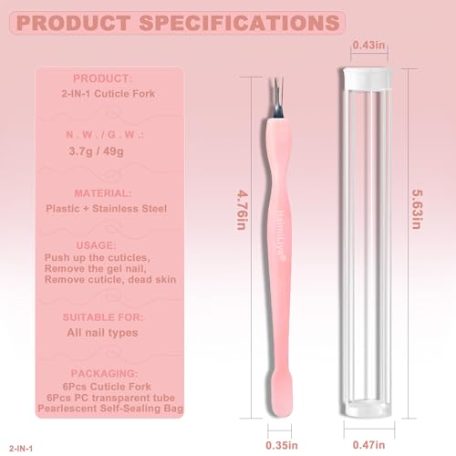 HaimiLiya 6Pcs 2-in-1 Cuticle Pusher and Trimmer Tool, Pink