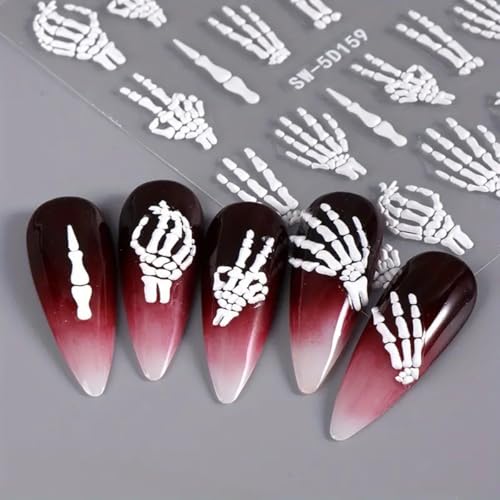 5D Embossed Halloween Nail Stickers - Fantasy Bone Skeleton Decals 2-Pack
