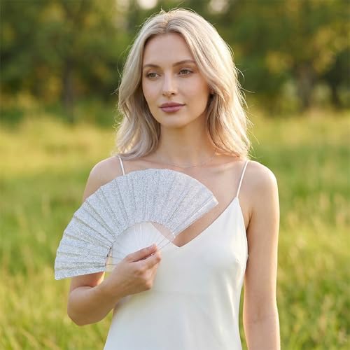 Yolyoo Glitter Folding Hand Fan for Weddings & Festivals