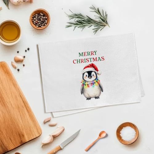 Christmas Penguin Kitchen Towel - Winter Penguin Hand Towel, Festive Decor