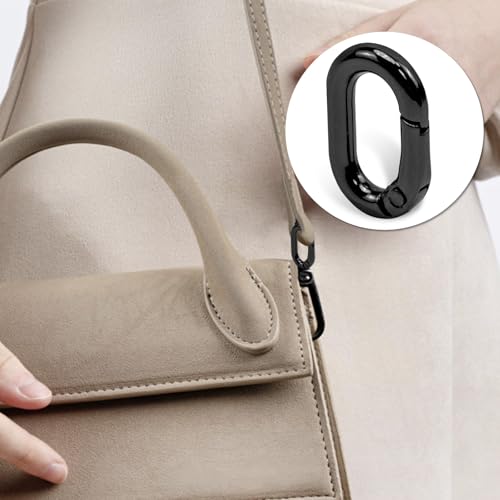 30pcs Black Oval Carabiner Metal Spring Loop Clip, Small Carabiner Metal Spring Key Ring for Bags, Keychain, Dog Tag Clips