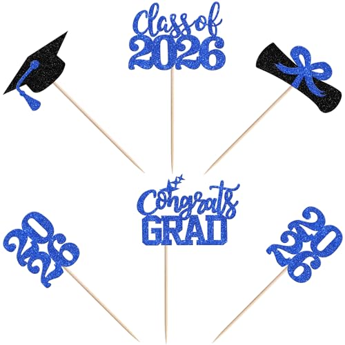 2026 Graduation Cupcake Toppers - 40 PCS Glitter Decor Picks