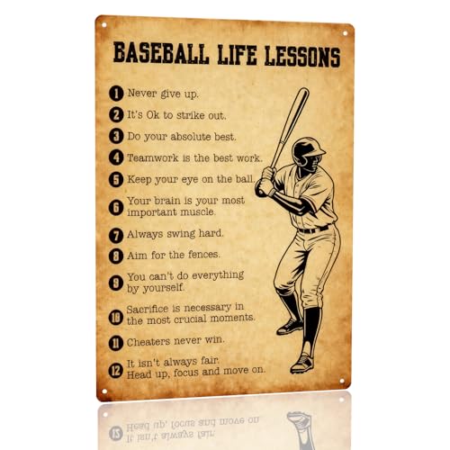 Vintage Baseball Metal Sign - Motivational Never Give Up 8x12 Inch - Vuiiwala