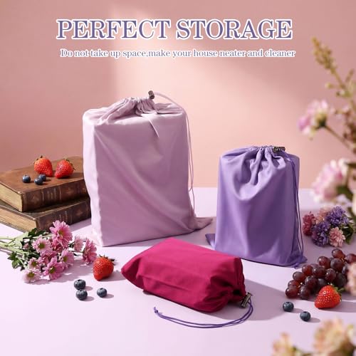 Hillban 6 Pcs Silk Drawstring Toy Storage Bags Set - MLXL, Purple