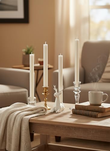 Ivory Ribbed Taper Candles - 10" Unscented, 4-Pack