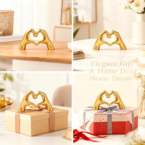 Gold Mini Heart Hands Sculpture - 2 Pack Modern Decoration