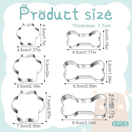 6-Piece Stainless Steel Dog Bone and Paw Print Cookie Cutter Set