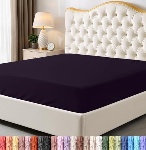 Utopia Bedding Twin Fitted Sheet - Soft Microfiber, 15-Inch Deep Pocket, Purple