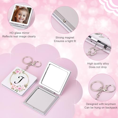 Personalized Compact Mirror with Keychain - Initial J - Travel Makeup Mirror for Teen Girls