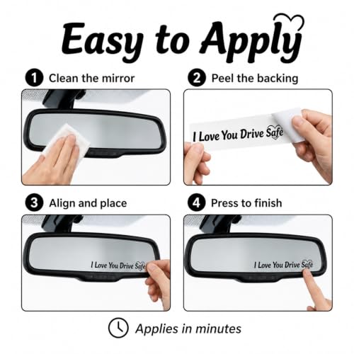 I Love You Drive Safe Rearview Mirror Decals - 4 Pack Waterproof Vinyl Car Stickers