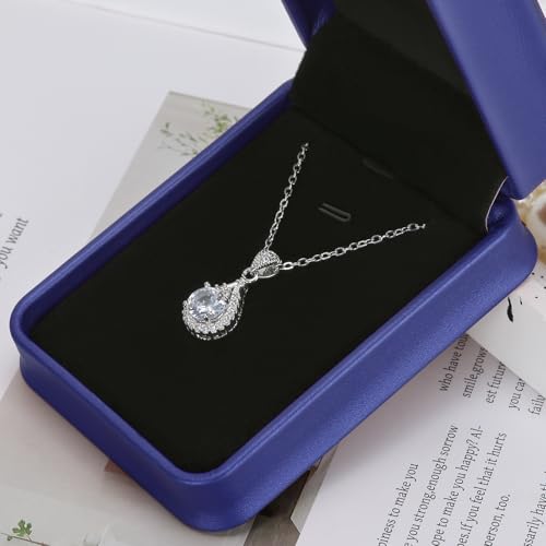 KUKUVR PU Leather Necklace Pendant Gift Box 2 Pieces Blue Jewelry Organizer