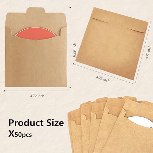 50pcs Kraft Paper CD/DVD Sleeves - Brown Storage Envelopes 5x5 Inches