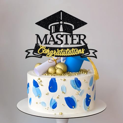 Black Glitter Graduation Cake Topper - Congrats Grad Decoration