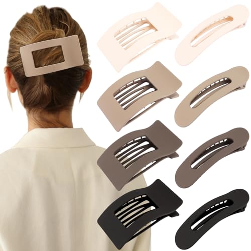 VELSCRUN Flat Hair Clips for Women, 8 Pcs Lay Flat Claw Clips Brown
