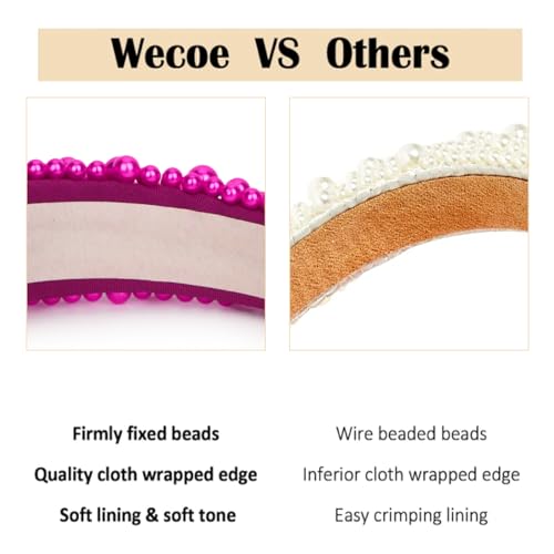 Wecoe Hot Pink Puffy Pearl Headband - Thick Beaded Hair Accessory