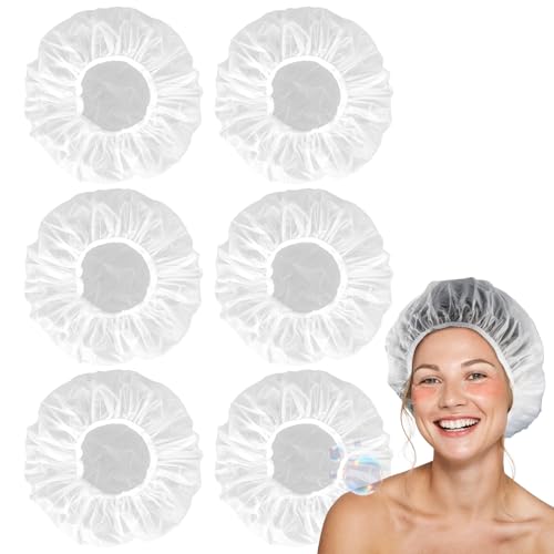 MAQIHAN 6-Pack Large Reusable Waterproof Shower Caps for Long Hair