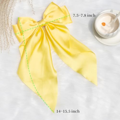 Yellow Silk Satin Hair Bow Clip for Women and Girls Oversized