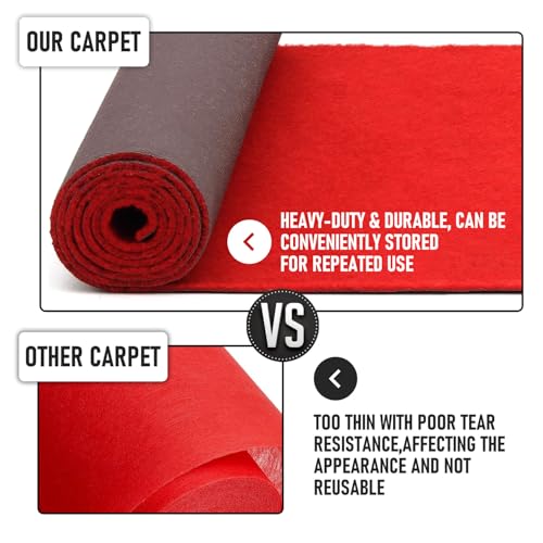 Heavy-Duty Red Carpet Runner 3ft x 20ft Non-Slip Indoor Outdoor Party Event